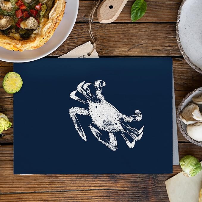 Coastal Crab Beach Decor Dish Hand Tea Towels for Bathroom Kitchen, Blue Crab Ocean Nautical Beachy Bathroom Decor, Coastal Nautical Kitchen Towels and Dishcloths Sets of 2, 16x24 Inches