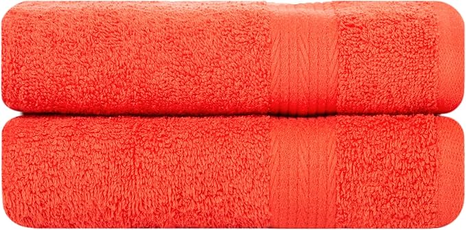 Ample Decor Bathroom Set of 2 Hand Towel 18 X 28 Inch 600 GSM 100% Cotton, Premium Soft Absorbent - Orange