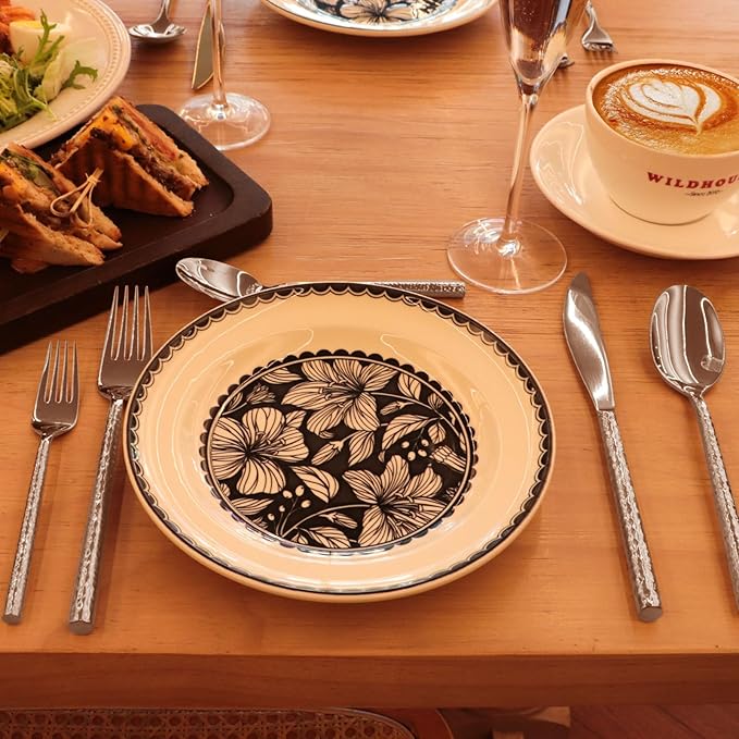 18/10 Stainless Steel Flatware Set Hand Forged Silverware Set Cutlery Set Round Hammered Handle Mirror Finished Heavy Duty 10 Pieces Service for 2