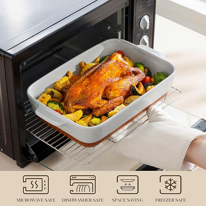 MALACASA Lasagne Dishes for Oven, 4.8 Qt Ceramic Oven Dish with Handles, 9 x 13 Inch Deep Rectangular Baking Dish Casserole Dishes, Grey Lasagna Pan Bakeware for Roasting, Series TARA