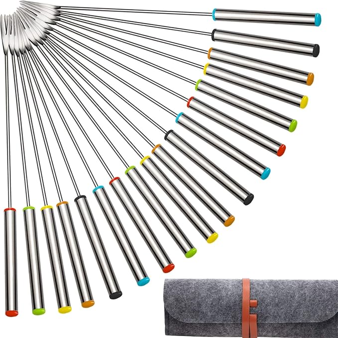 18 Pcs 9.5 Inch Stainless Steel Fondue Forks with Heat Resistant Handle Fondue Sticks for Cheese Pot Chocolate Roast Marshmallows Meat