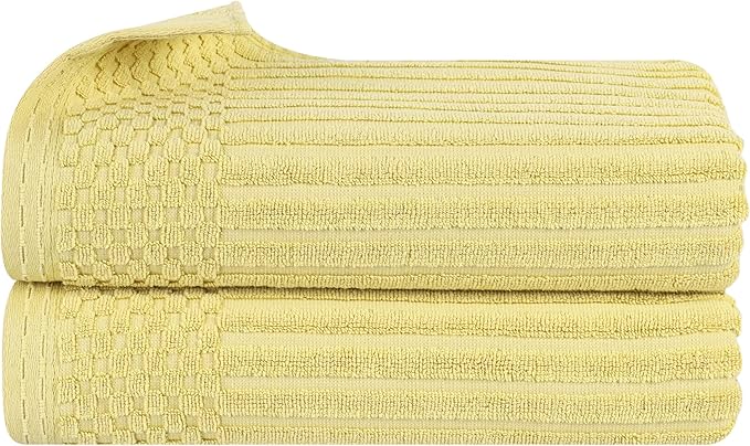 Cotton 2-Piece Solid and Ribbed Bath Sheet Set, Bath Sheets- 34" x 68", Golden Mist by Superior