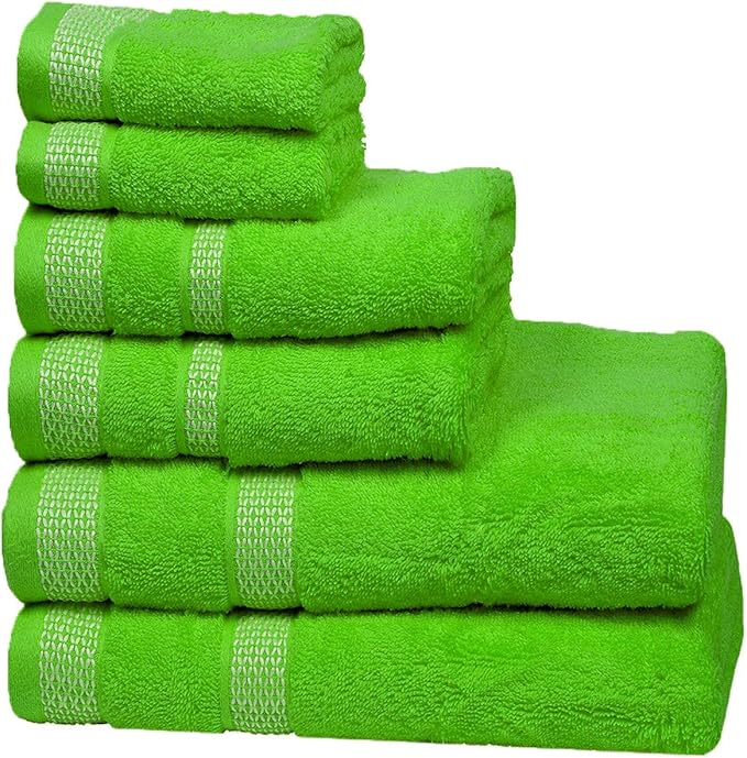 CASA COPENHAGEN Solitaire 6 Pieces Towel Set- Lime Green, 600 GSM 2 Bath Towel 2 Hand Towel 2 Washcloth, Designed in Denmark Made of Soft Egyptian Cotton for Bathroom, Kitchen & Shower