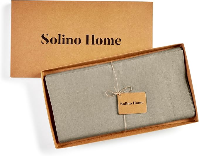 Solino Home Linen Square Tablecloth 52 x 52 Inch - 100% Pure Linen Vintage Khaki Table Throw - Fete, Machine Washable Table Cloth
