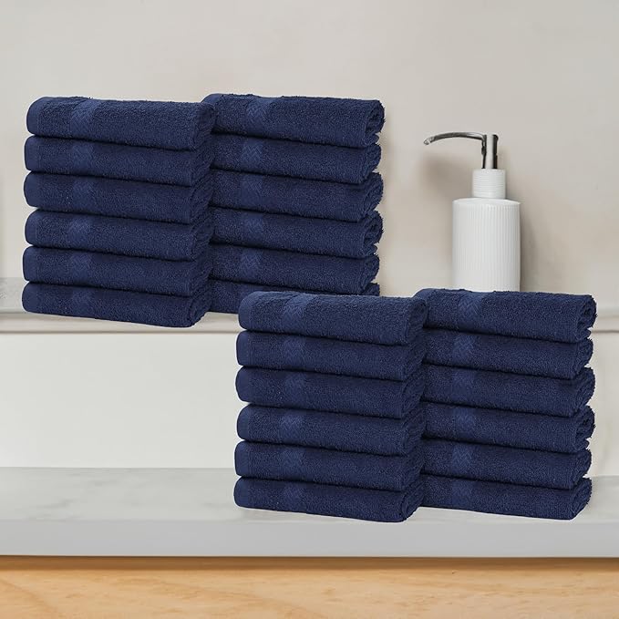 Superior 24-Piece Cotton Face Towel/Washcloth Set, Small Towels for Facial, Spa, Resort, Quick Wash, Gym, Resort, Bathroom Essentials, Master/Guest Bath Decor, Soft, Franklin Collection, Blue