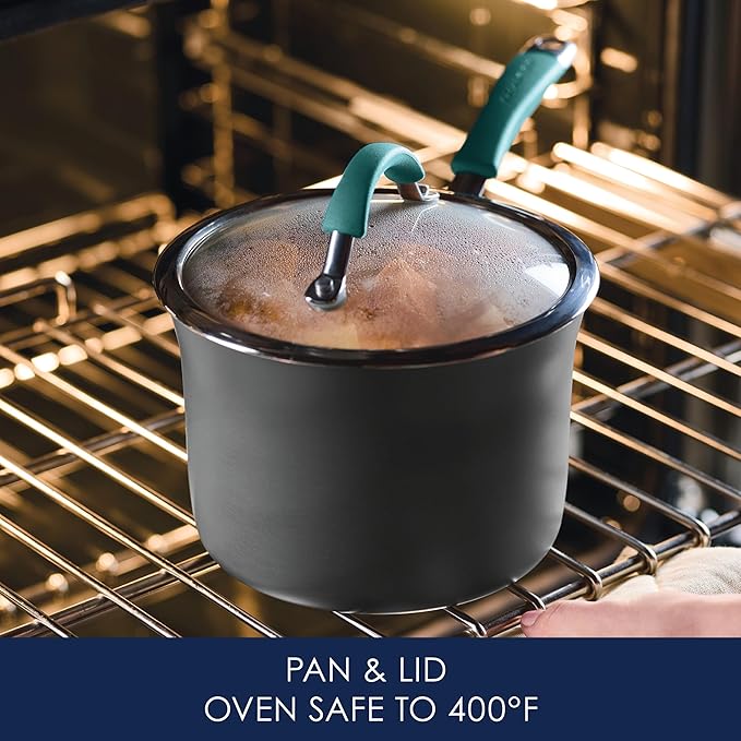 Rachael Ray Cucina Hard Anodized Nonstick Sauce Pan/Saucepan with Lid, 3 Quart, Blue