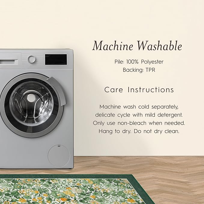 Laura Ashley Green Lovestone Floral Machine Washable & Slip Resistant 2 Piece Set - 26" x 45" Accent Rug & 26" x60" Runner Rug