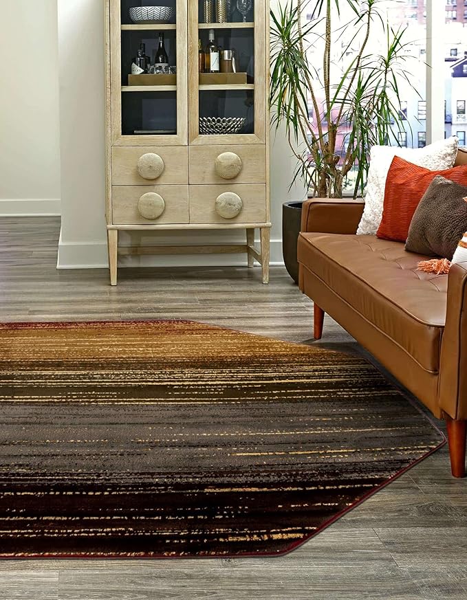 Unique Loom Barista Collection Area Rug - Mundo Nova (6' 1" Octagon, Beige/Blue)