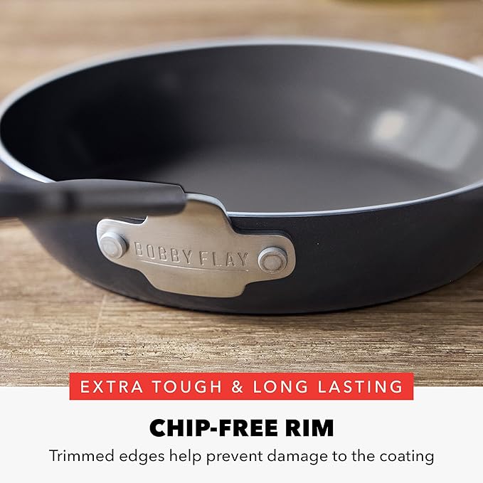 GreenPan x Bobby Flay 8" Nonstick Frying Pan Skillet, PFAS-Free Diamond Ceramic, Induction Suitable, Stay-Cool Silicone Handle, Easy Clean Dishwasher & Oven Safe, Egg & Omelet Pan, Black