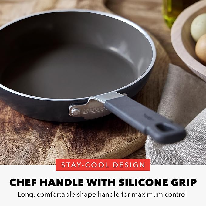 GreenPan x Bobby Flay 8" Nonstick Frying Pan Skillet, PFAS-Free Diamond Ceramic, Induction Suitable, Stay-Cool Silicone Handle, Easy Clean Dishwasher & Oven Safe, Egg & Omelet Pan, Black