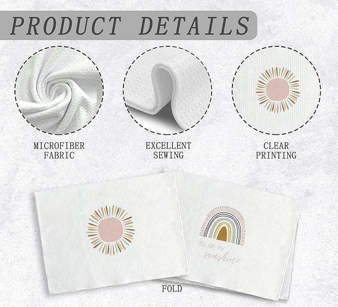 You are My Sunshine Boho Nursery Sun Sunshine Rainbow Kitchen Towels and Dishcloths Sets of 2,Boho Absorbent Drying Cloth Hand Towels Tea Towels for Bathroom Kitchen,Gifts for Girls Kids,16×24 inches