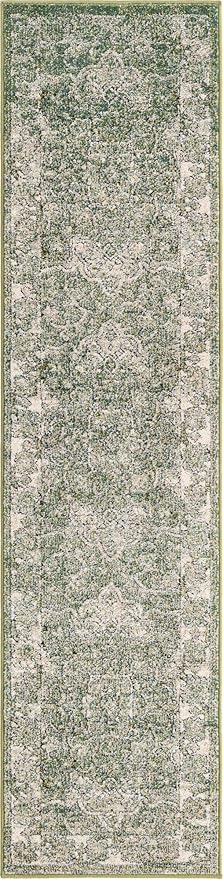 Unique Loom Isabella Collection Area Rug - Adjani (2' x 8' Runner, Green/ Ivory)