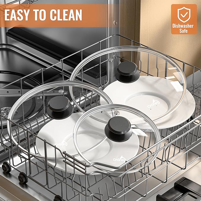 Tempered Glass Lids for Pots and Pans, Cast Iron Skillet Lid 10.5 Inch, Round Frying Pan Lid, Replacement Pan Cover, Crock Pot Lid with Stainless Steel Rim, Dishwasher Safe, Cookware Pot Covers