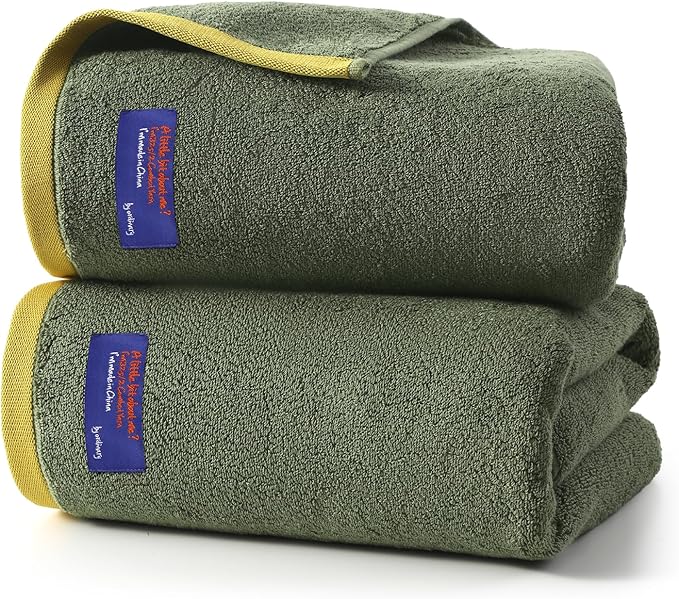 REDKISS 2 Pack 100% Cotton Bath Towels with Luxury Embellished Border Design, Oversized 27 x 54 Inches & 600 GSM Ultra Soft Bath Towel Set, Quick Dry Towels for Bathroom, Gym, Spa, Hotel, Army Green