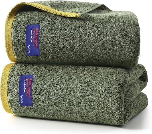 REDKISS 2 Pack 100% Cotton Bath Towels with Luxury Embellished Border Design, Oversized 27 x 54 Inches & 600 GSM Ultra Soft Bath Towel Set, Quick Dry Towels for Bathroom, Gym, Spa, Hotel, Army Green