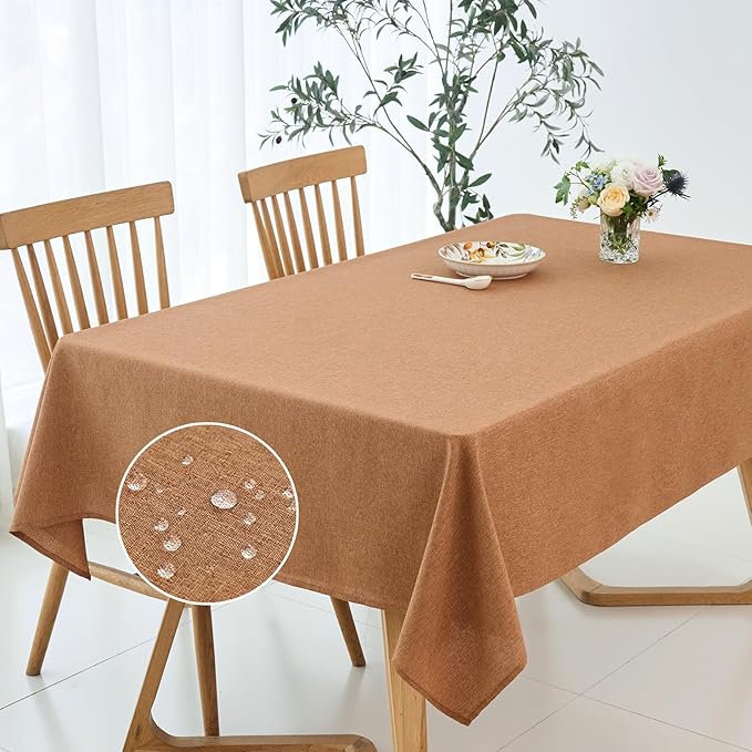 maxmill Tablecloth Linen Textured Stain Resistant Waterproof and Wrinkle Resistant Spill-Proof Table Cloth for Dining Room Decoration Harvest Thanksgiving Parties, Rectangle 60 x 120 Inch, Amber