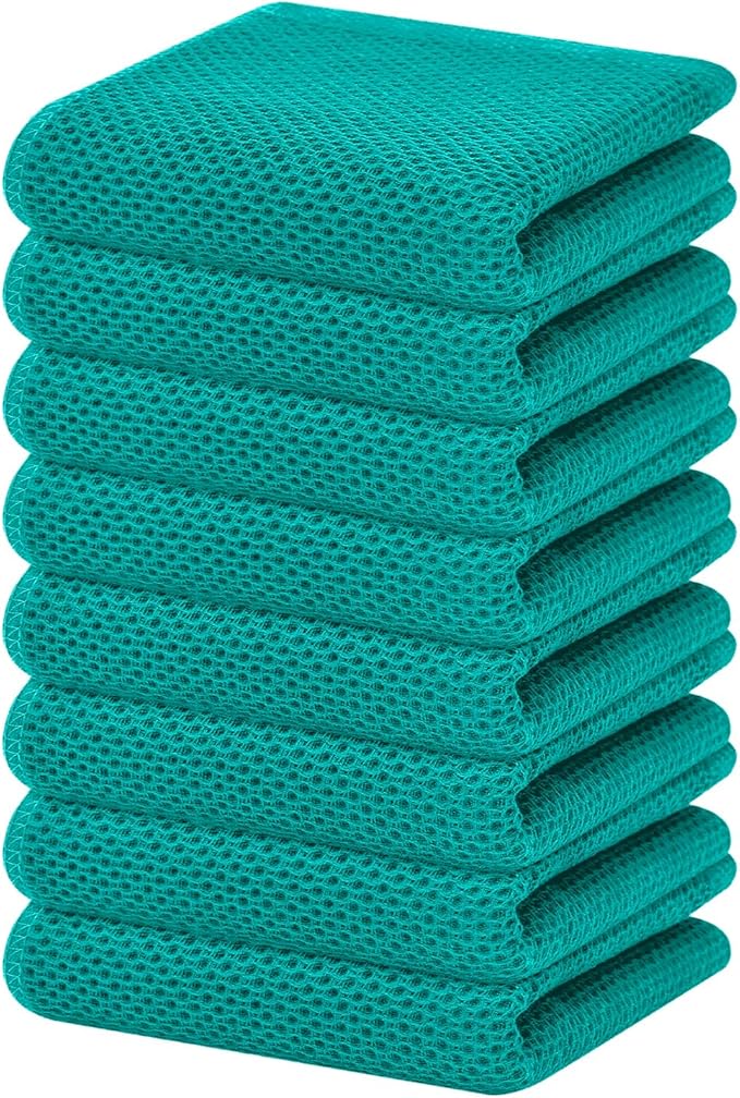 Homaxy 100% Cotton Waffle Weave Kitchen Dish Towels, Ultra Soft Absorbent Quick Drying Cleaning Towel, 13 x 28 Inches, 8-Pack, Teal