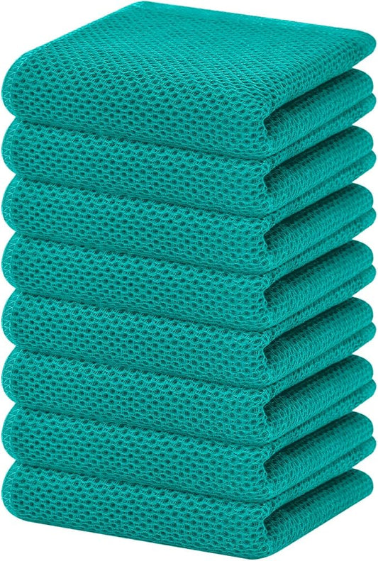 Homaxy 100% Cotton Waffle Weave Kitchen Dish Towels, Ultra Soft Absorbent Quick Drying Cleaning Towel, 13 x 28 Inches, 8-Pack, Teal