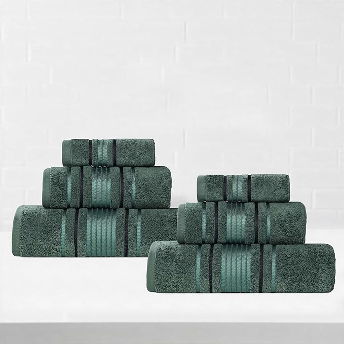 Superior Cotton 6 Piece Towel Set, 2 Bath, 2 Hand, 2 Washcloth/Face Towels, Quick Dry, Home Essentials, Shower, Spa, Luxury Plush Soft Absorbent Towels, Zero-Twist, Solid, Forest Green