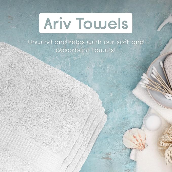 Ariv Towels Pack of 8, Premium Cotton Towel Set (2 Bath Towels + 2 Hand Towels + 4 Washcloths), Large, Super Soft, Quick Dry, Highly Absorbent for Home, Bathroom, Gym, Hotel & Spa - White