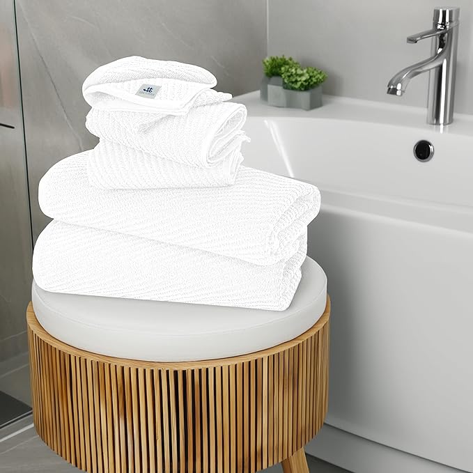 Tens Towels Pack of 6 Zero Twist Towels Set, 2 Bath, 2 Hand, 2 Waschloths, 100% Cotton, Light Weight, Extra Absorbent, Exceptional Softness, Perfect for Bathroom (White)