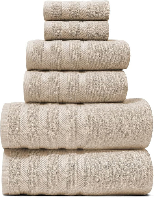 Hearth & Harbor Bath Towels for Bathroom - 100% Ring Spun Cotton Luxury Bathroom Towels - Soft & Highly Absorbent Bath Towels Set, 6 Piece Set, Beige