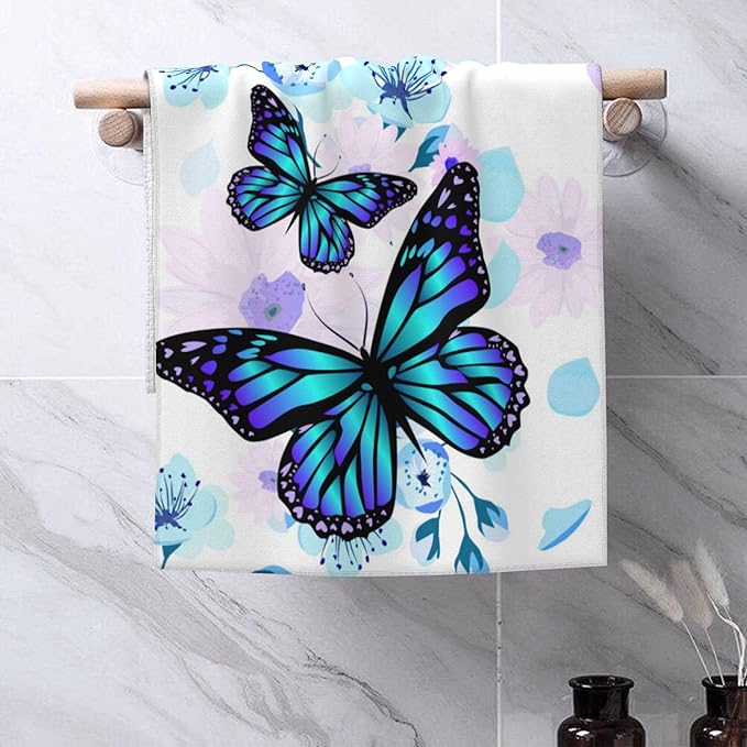 Flowers and Butterfly Hand Towel for Bathroom Set of 2 Hand Bath Towels Soft Absorbent Decorative Towels for Bathroom Kitchen Yoga Home Decor 14 x 28 in