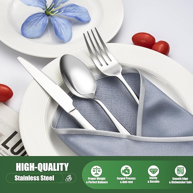 40 Piece Silverware Set for 8, Stainless Steel Cutlery Set Food Grade Flatware Set Include Knife Fork Spoon Mirror Polished Dishwasher Safe