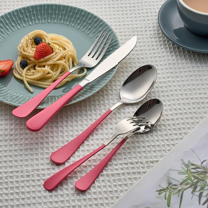 20 Piece Pink 18/0 Flatware Utensil Set for 4, Include Dinner Knife,Dinner Forks,Dinner Spoons,Salad Forks,Teaspoons,Silverware Set for 4, Dishwasher Safe
