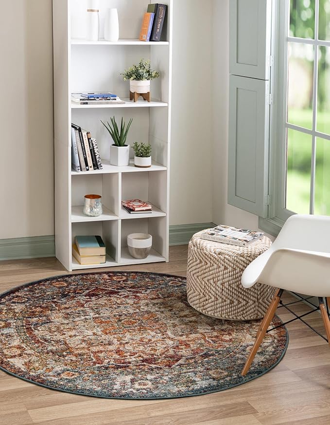 Unique Loom Isabella Collection Area Rug - Adjani (5' 1" Round, Multi/ Beige)