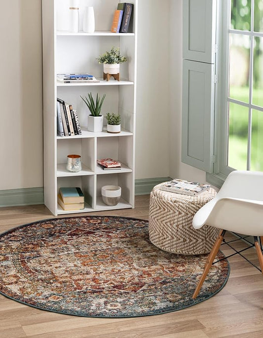 Unique Loom Isabella Collection Area Rug - Adjani (3' 3" Round, Multi/ Beige)