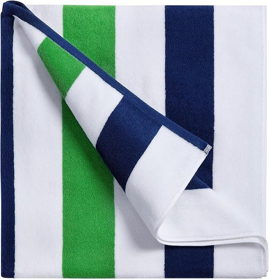 Large Beach Towel Oversized - 40"X70" Big Cute Pool Towel, Extra Large Thick Grassgreen Beach Towels, XL Wide Fluffy Beach Towel Oversize, Giant Stripe Cotton Pool Towel for Adults