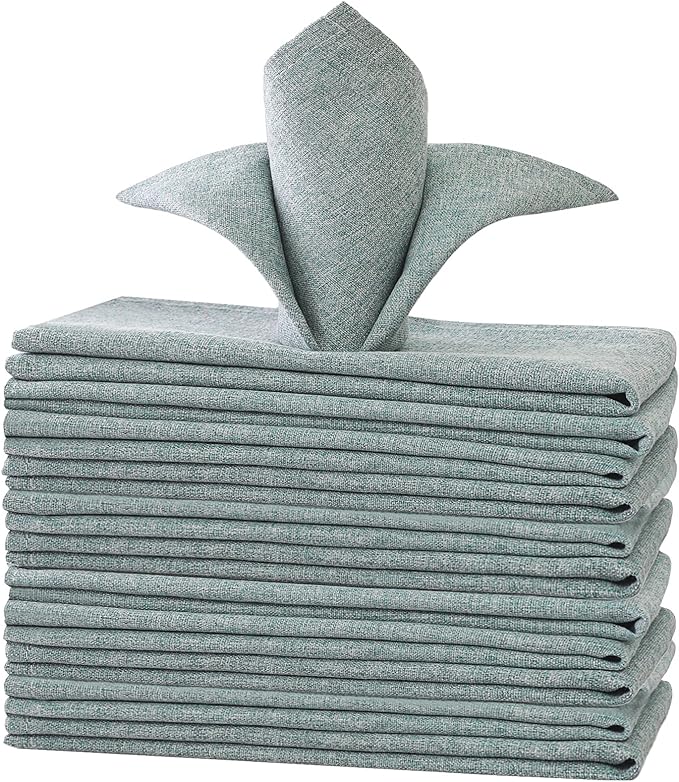 H.VERSAILTEX Linen Textured Cloth Napkins Set of 12 (18" X 18") Linen Textured Dinner Napkins Waterproof Extra Soft Thick Durable Reusable Napkins with Hemmed Edges, Heather Aqua Gray