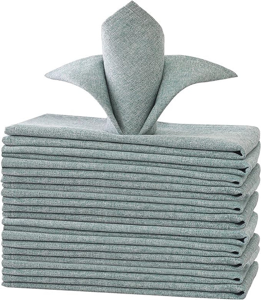 H.VERSAILTEX Linen Textured Cloth Napkins Set of 12 (18" X 18") Linen Textured Dinner Napkins Waterproof Extra Soft Thick Durable Reusable Napkins with Hemmed Edges, Heather Aqua Gray