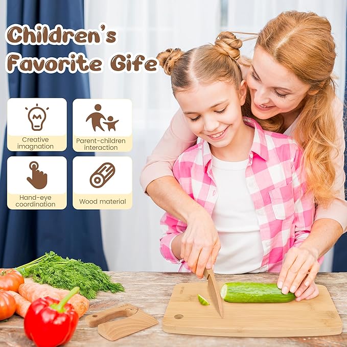 Wooden Kids Safe Knife and Kids Baking Set for Real Cooking, 6 PCS Toddler Montessori Kitchen Tools, Cooking and Baking for Little Chefs