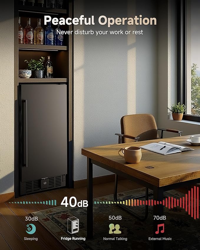 15 Inch Under Counter Beverage Fridge, 127 Cans Beverage Cooler for Built-in & Freestanding, Beer Fridge for Soda, Water, Wine - Home, Bar or Office (Black)