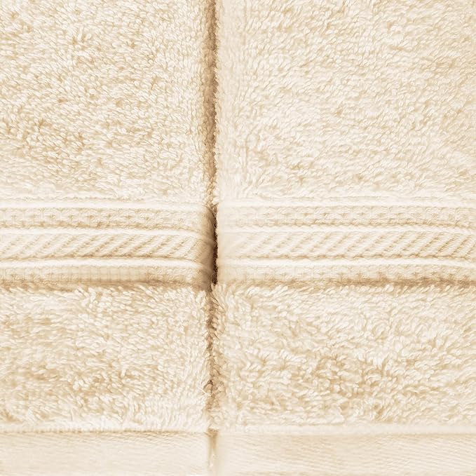 Superior Long Staple 100% Combed Cotton 700GSM 8-Piece Solid Towel Set for Bathroom, Shower, Kitchen-Super Soft, Assorted 8-Piece Towels, 4 Face/Washcloths, 2 Hand Towels, 2 Bath Towels, Almond