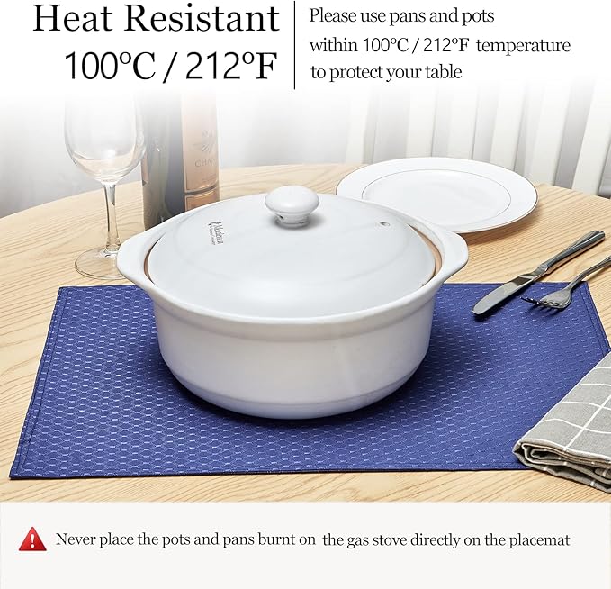 Place Mats Set of 8 – Rectangle Rectangular Waterproof Fabric Polyester Cloth Washable Wipeable Heat Resistant Placemats for Kitchen Dining Dinner Table Indoor 13 x 19 Inch Navy Blue