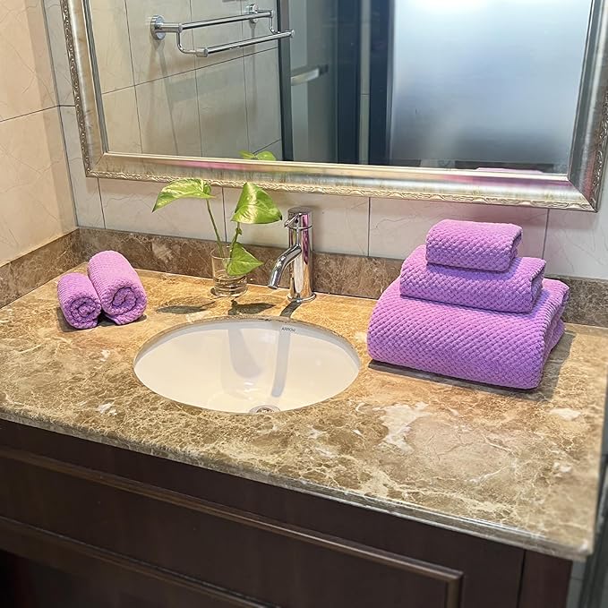 YTYC 29x59 Inch Bath Towels Set of 6 Large, Super Soft Absorbent Lint Free Microfiber Towels for Bathroom 80% Polyester (Lavender,6 Piece)