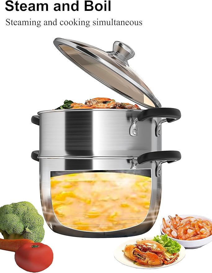 VENTION 7.9 Inch Small Vegetable Steamer Pot, 2.5 QT Stainless Steel Steamer for Cooking, Steam Pot(20cm)