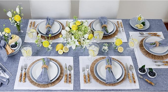 Solino Home Linen Tablecloth 60 x 90 Inch - 100% Pure Linen Chambray Indigo Table Cloth for Rectangle Tables - Athena, Machine Washable Tablecloth for Christmas, New Year