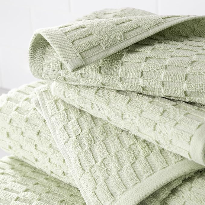 DKNY Metro Tile Quick Dry 100% Cotton Towel Set for Bathroom – 2 Bath, 2 Hand, Zero Twist, Absorbent, Supremely Soft, 550 GSM, 4 Piece, Green Tea