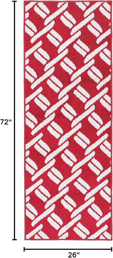 Nautica – Runner Rug | Indoor Runners for Hallways and Entry Rugs| Non-Slip and Non-Skid Entry and Kitchen Door Mat| Machine Washable Entryway Carpet Rugs |26 x 72 | Chain Red