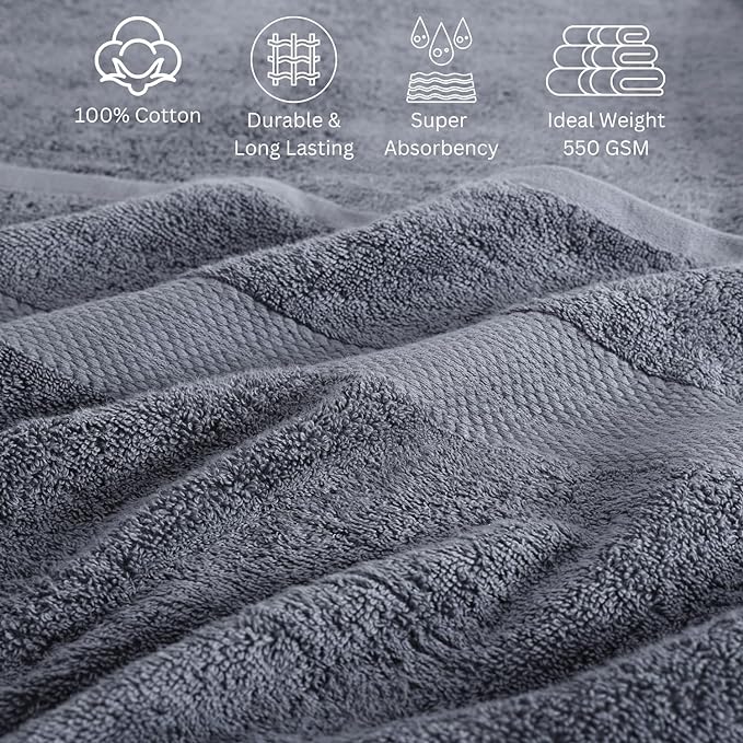 LANE LINEN 100% Cotton Bath Towels Set - 24 PCs - Durable, Quick Dry, Super Soft & Highly Absorbent - 4 Bath, 4 Fingertip, 6 Hand Towels, 8 Washcloths, 2 Bath Sheets - Perfect Family Set - Cool Grey