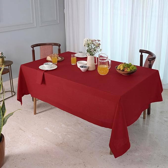 D'Moksha Homes Red Linen Tablecloth 54 x 72 Inch - 100% Pure Linen Tablecloth for Rectangle Tables - Machine Washable Table Cloth for Winter, Holiday, New Year