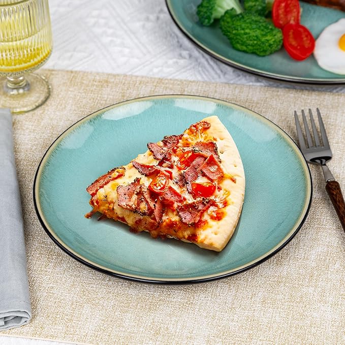 Plates and Bowls Sets for 4 - CJDC-QUELO 12-Piece Stoneware Dinnerware Sets, Ceramic Dishware Set for Kitchen Use and Formal Dining, Chip and Scratch Resistant Microwave Dishwasher Safe, Green