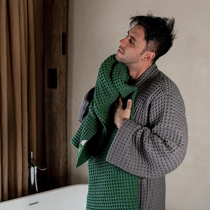 Luxury Organic Japanese Cotton Waffle Bath Towel | Thick, Absorbent, Quick Dry Bathroom Towels for Shower, Sauna, Onsen| Hotel & Spa Quality, Gift-Ready (Forest Green, Bath Sheet (Set of 2))