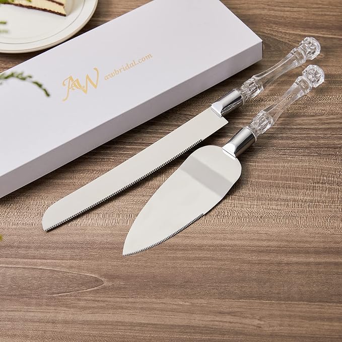 AW BRIDAL Cake Knife and Server Set for Wedding Stainless Steel Cake Knife Cutter Slicer Cake Server Spatula Wedding Bridal Shower Gifts for Couples Birthdays Gifts