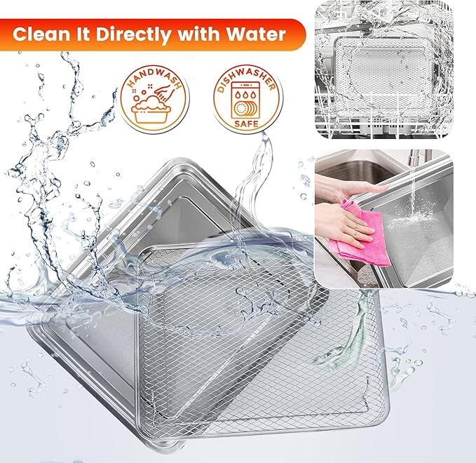 Air Fryer Tray Replacement for Cuisinart TOA-28 AFR-25 Toaster Air Fryer Convection Oven, 10.74 * 9.09'' Non-stick Mesh Air Fryer Stainless Steel Basket Wire Rack Accessories Parts, Dishwasher Safe