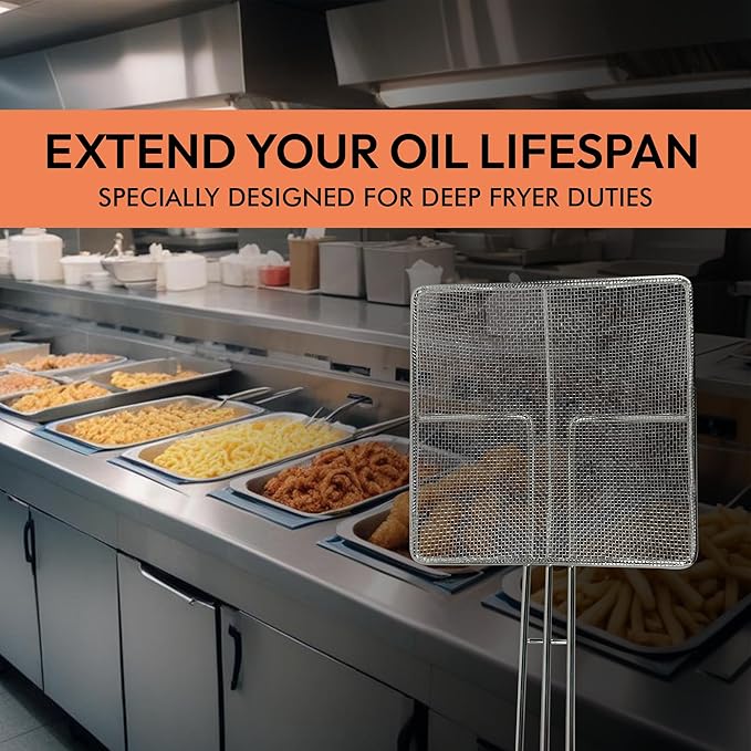 Wire Mesh Strainer with Long Handle | 2-Pack | 6.5" Square Frying Spoon | Cooking Oil Strainer for Deep Fryer & Professional Restaurant Use | Commercial Grease Skimmer